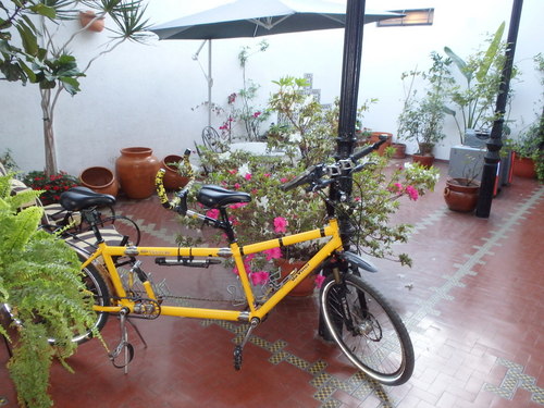We Unpacked and Assembled the Tandem Bicycle jn our Hotel's Courtyard.